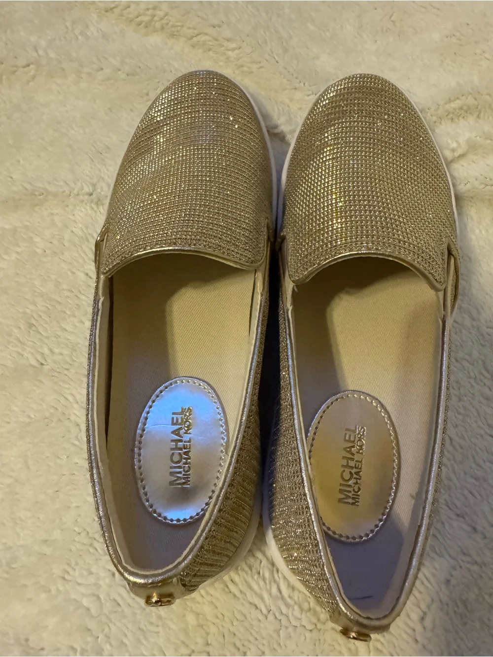 Michael Kors Glitter Slip-On Loafers in Gold Tone